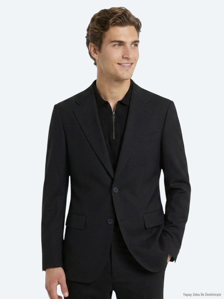Black Micro Modern Fit 100% Wool Suit - 3