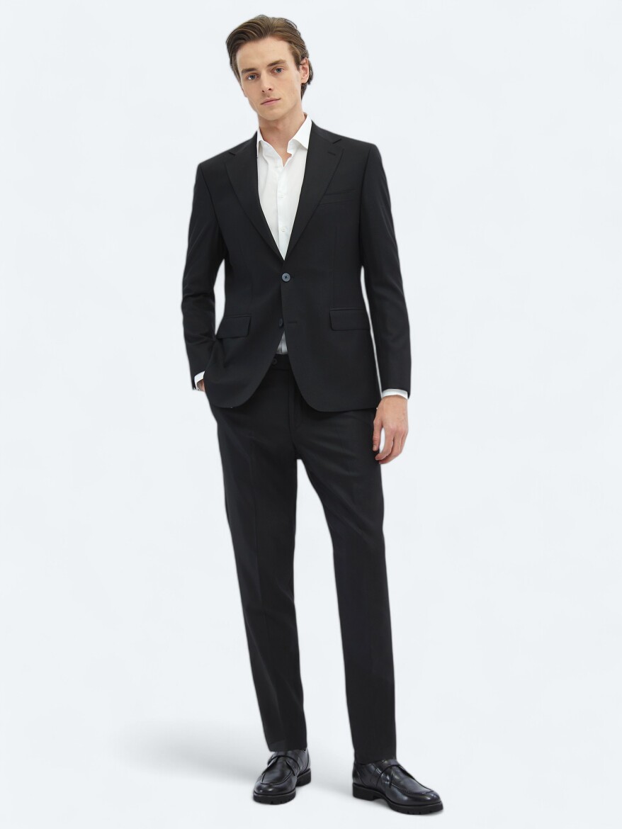 Black Micro Modern Fit Recycled Wool Blended Suit - 2
