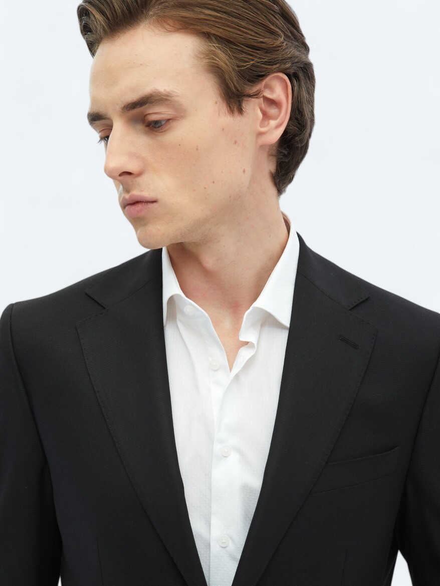 Black Micro Modern Fit Recycled Wool Blended Suit - 3