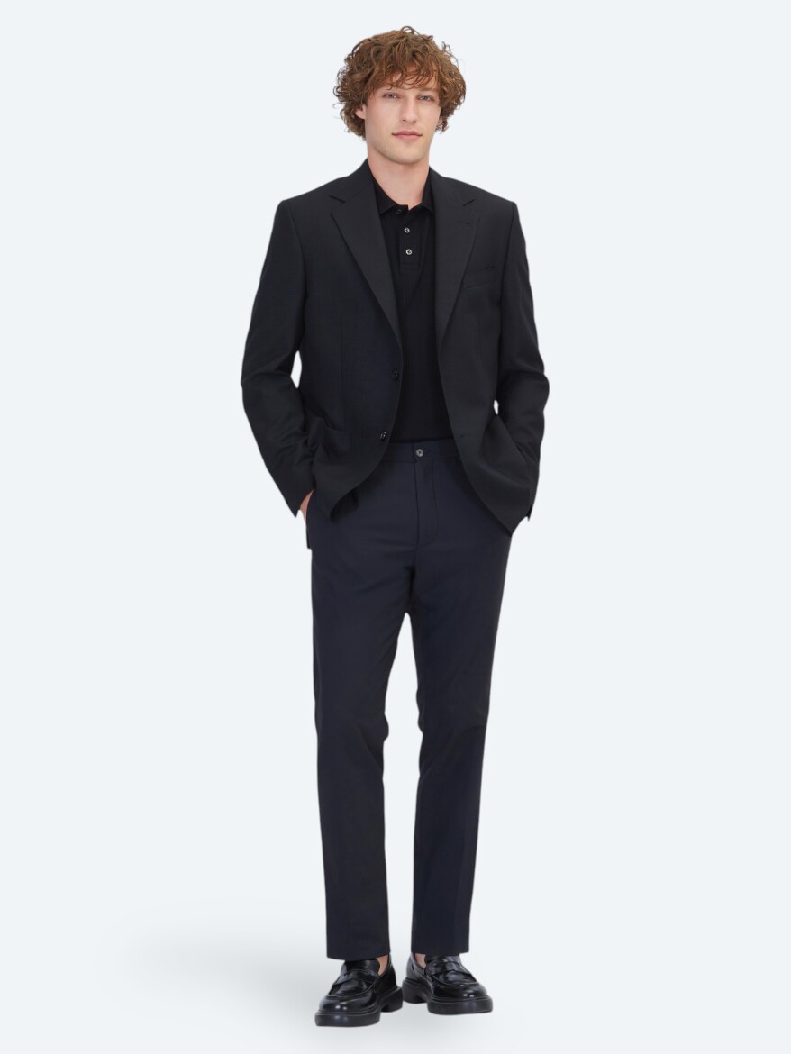 Black Micro Regular Fit 100% Wool Jacket - 2