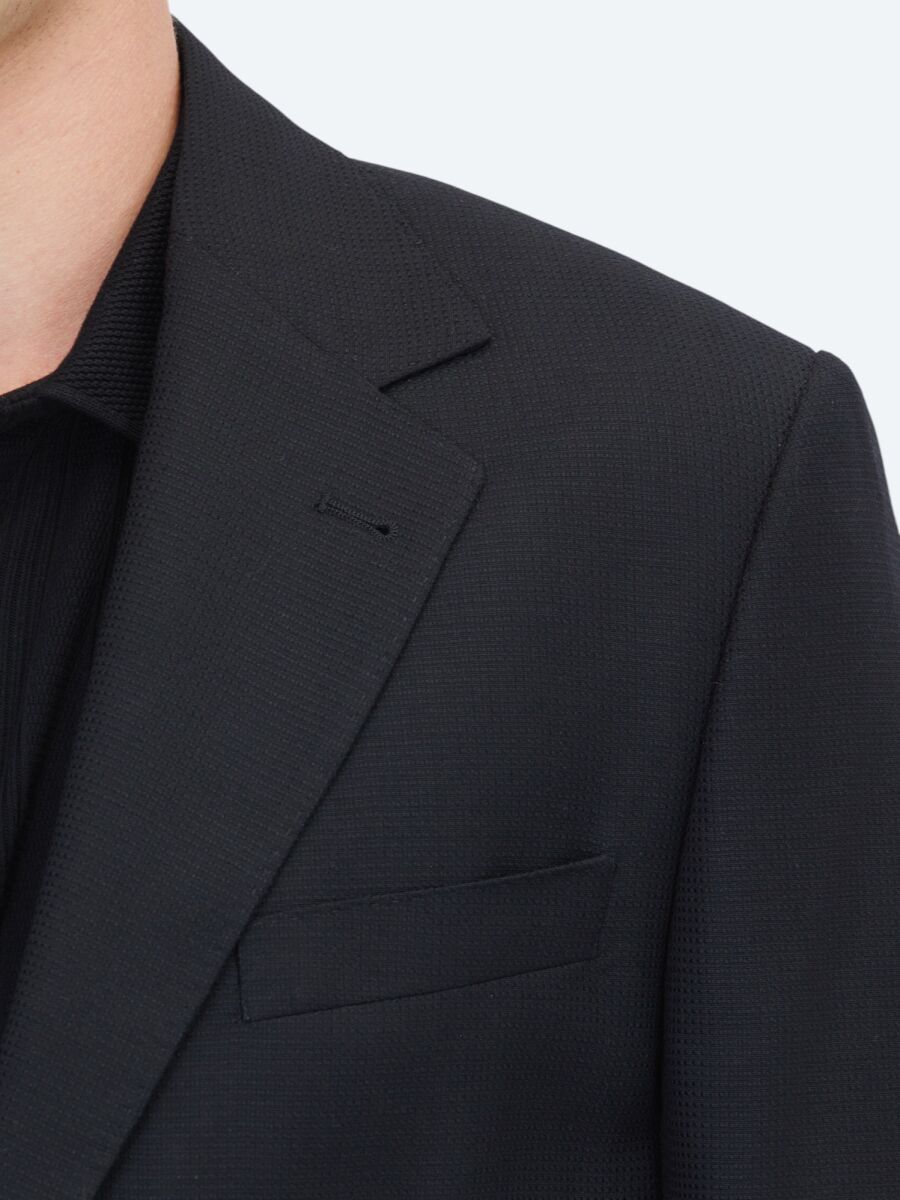 Black Micro Regular Fit 100% Wool Jacket - 4