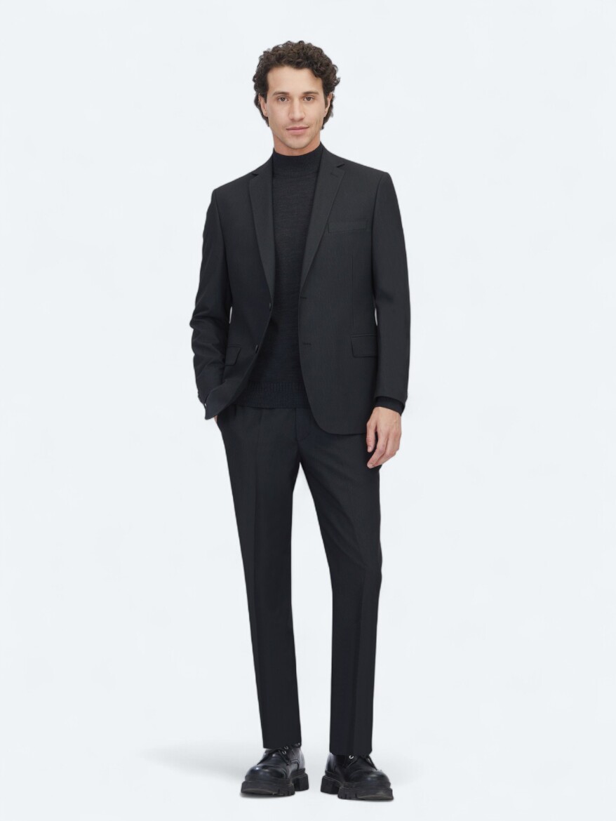 Black Micro Regular Fit Suit - 2