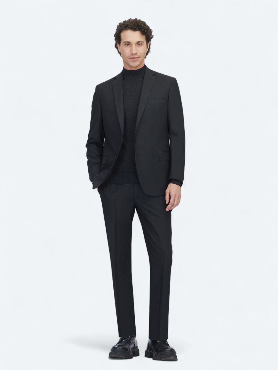 Black Micro Regular Fit Suit - 2