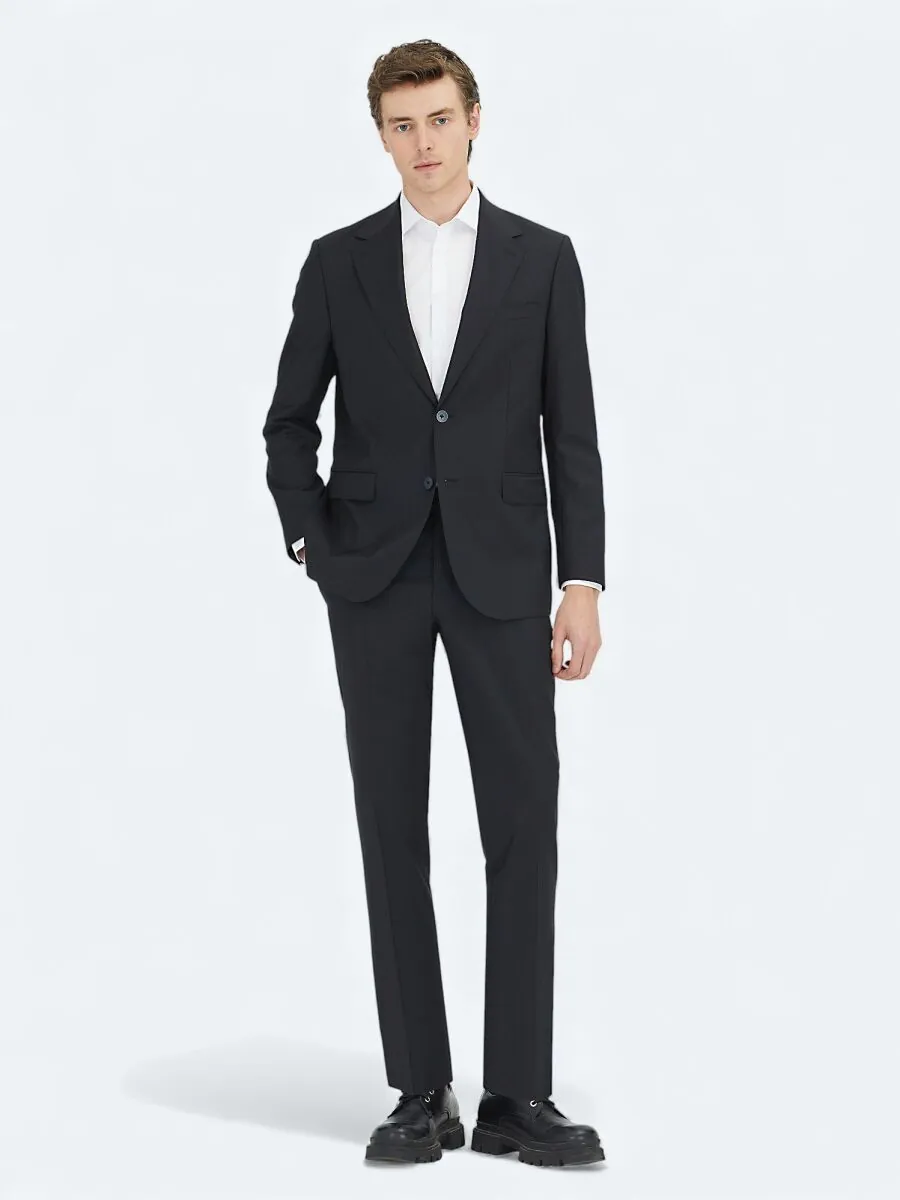 Black Micro Wool Blended Suit - 1