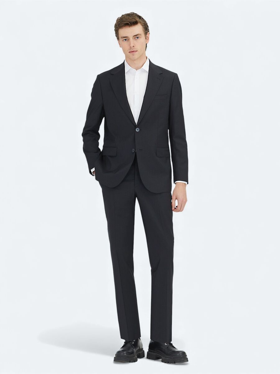 Black Micro Wool Blended Suit - 1
