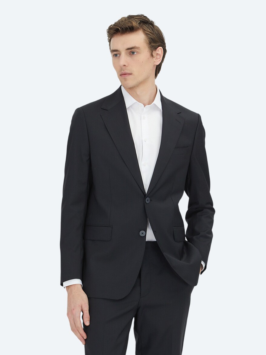 Black Micro Wool Blended Suit - 2