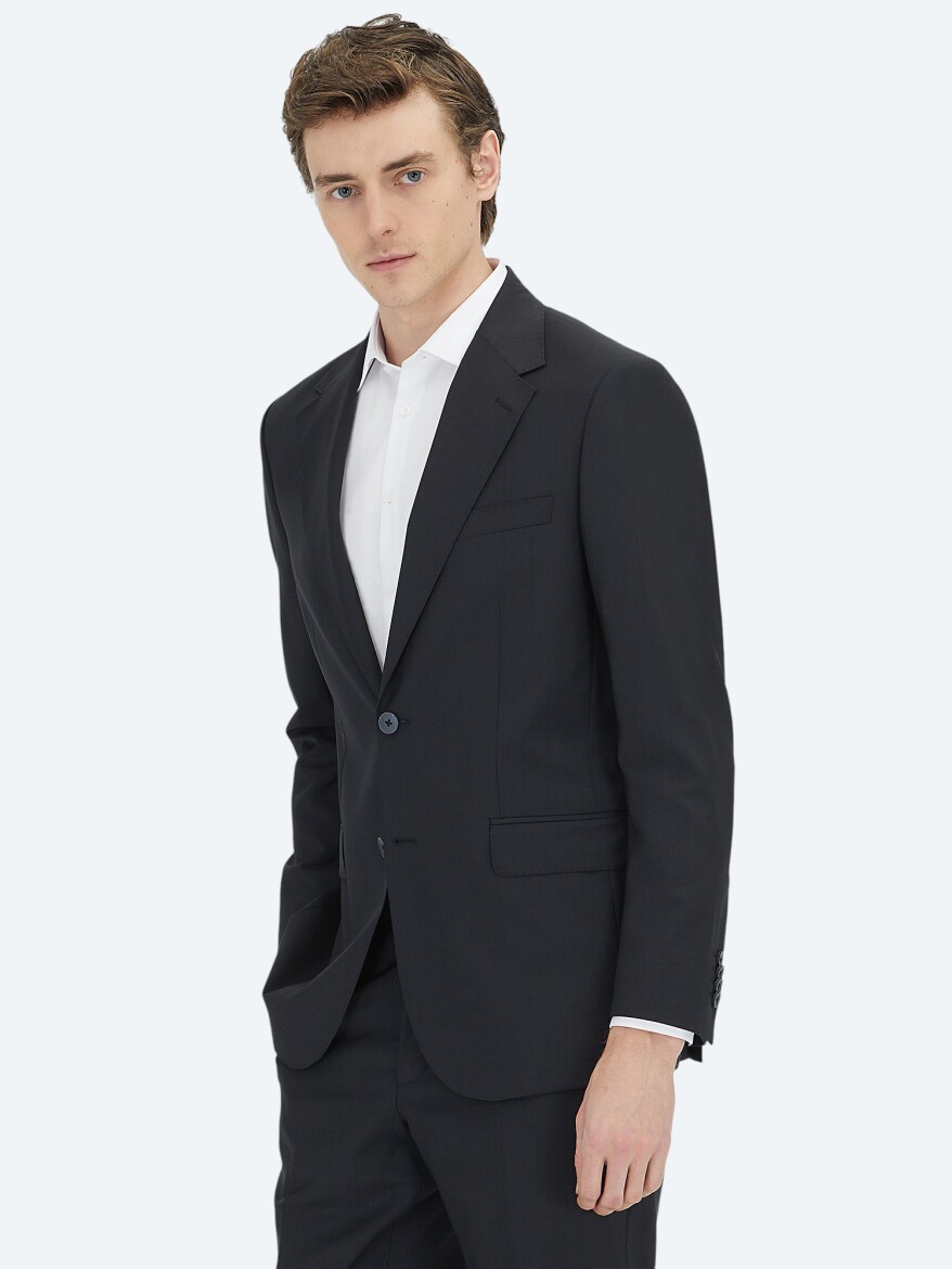 Black Micro Wool Blended Suit - 3