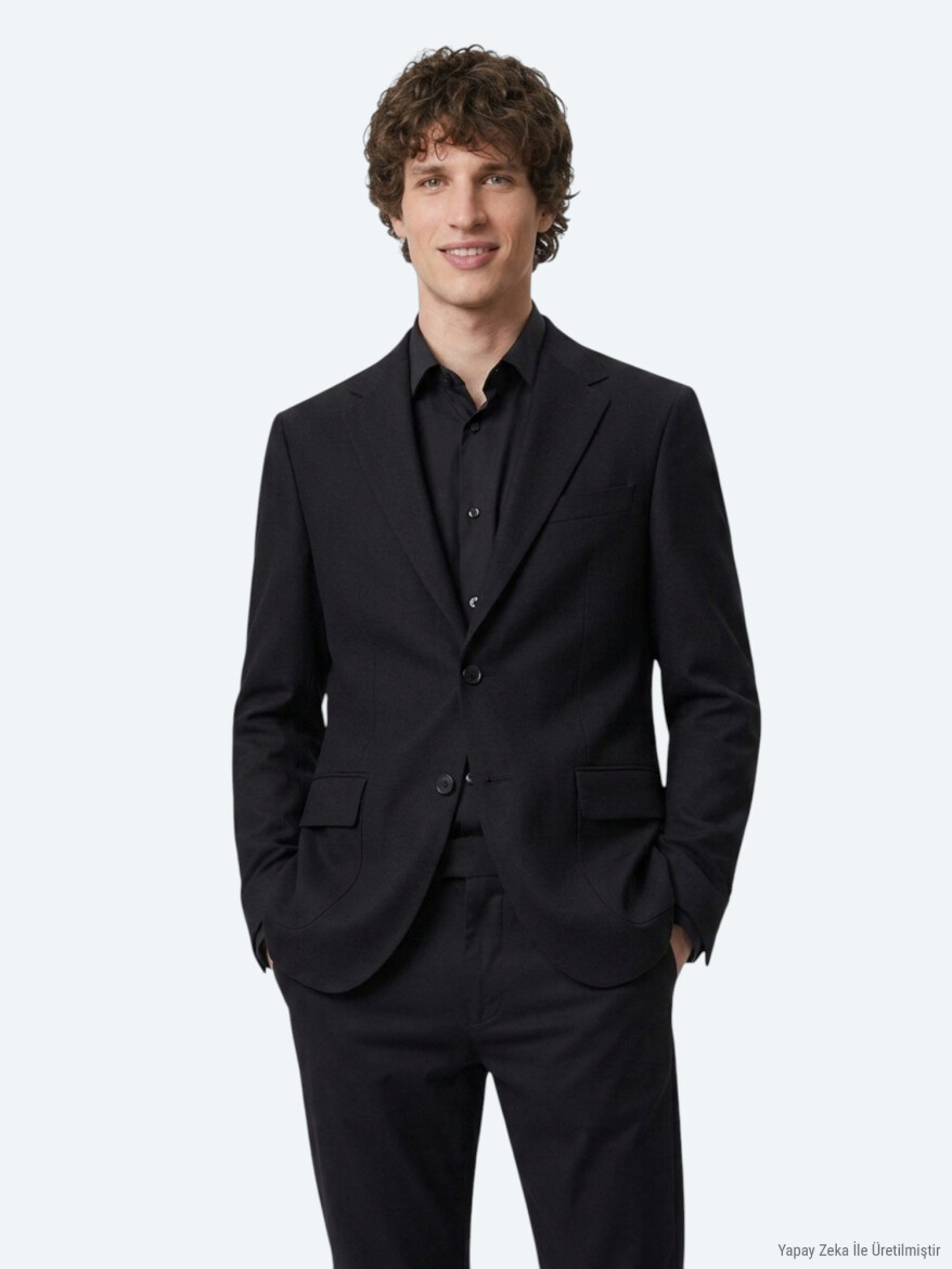 Black Modern Fit 100% Wool Jacket 