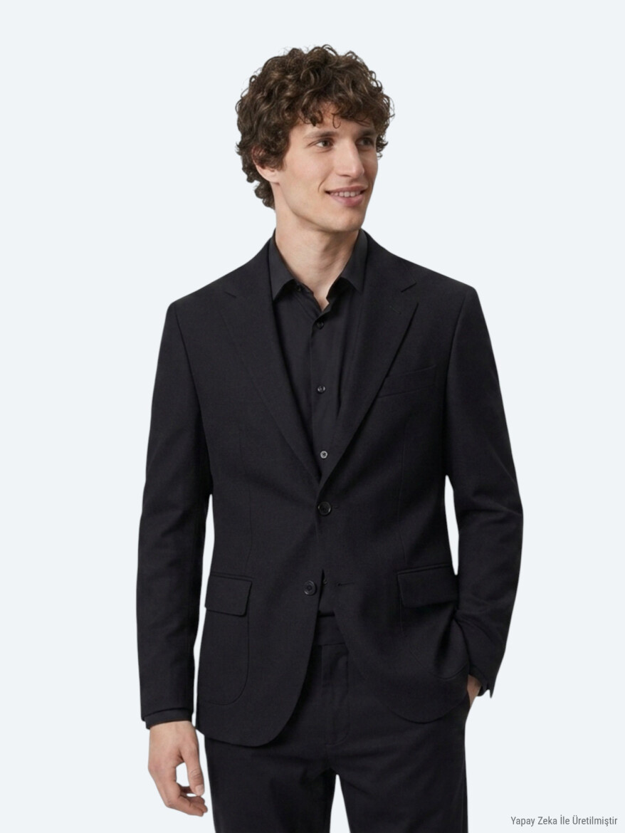 Black Modern Fit 100% Wool Jacket - 3