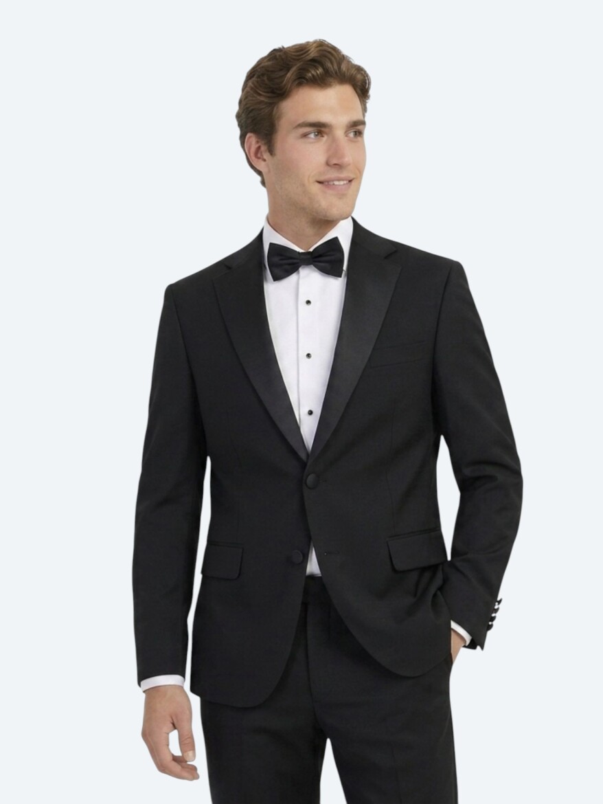 Black Plain Modern Fit Shawl Collar Weaving Tuxedo - KİP