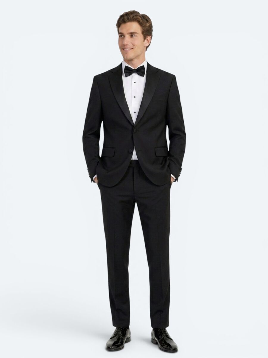 Black Plain Modern Fit Shawl Collar Weaving Tuxedo - 2