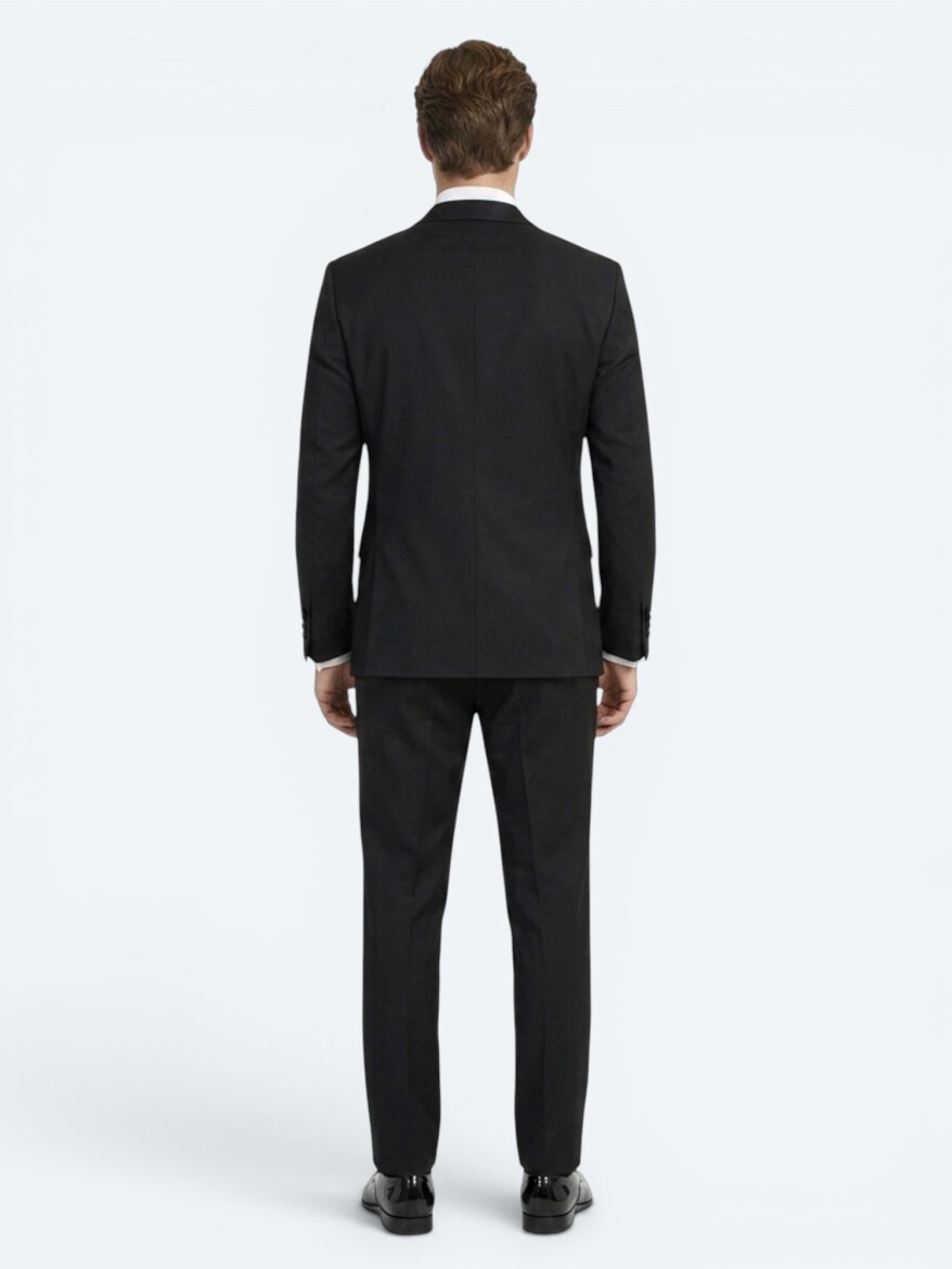 Black Plain Modern Fit Shawl Collar Weaving Tuxedo - 4