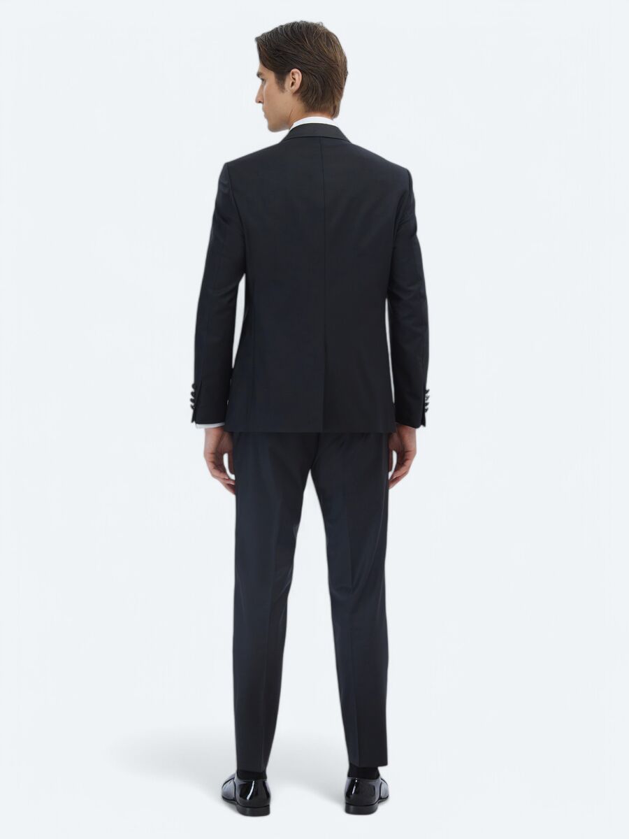 Black Modern Fit Shawl Collar Weaving Tuxedo - 5
