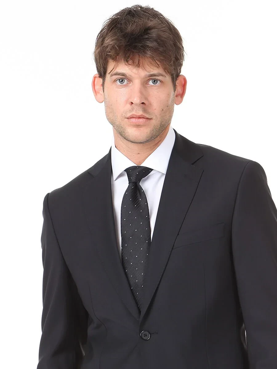 Black Modern Fit Wool Blended Suit - 2