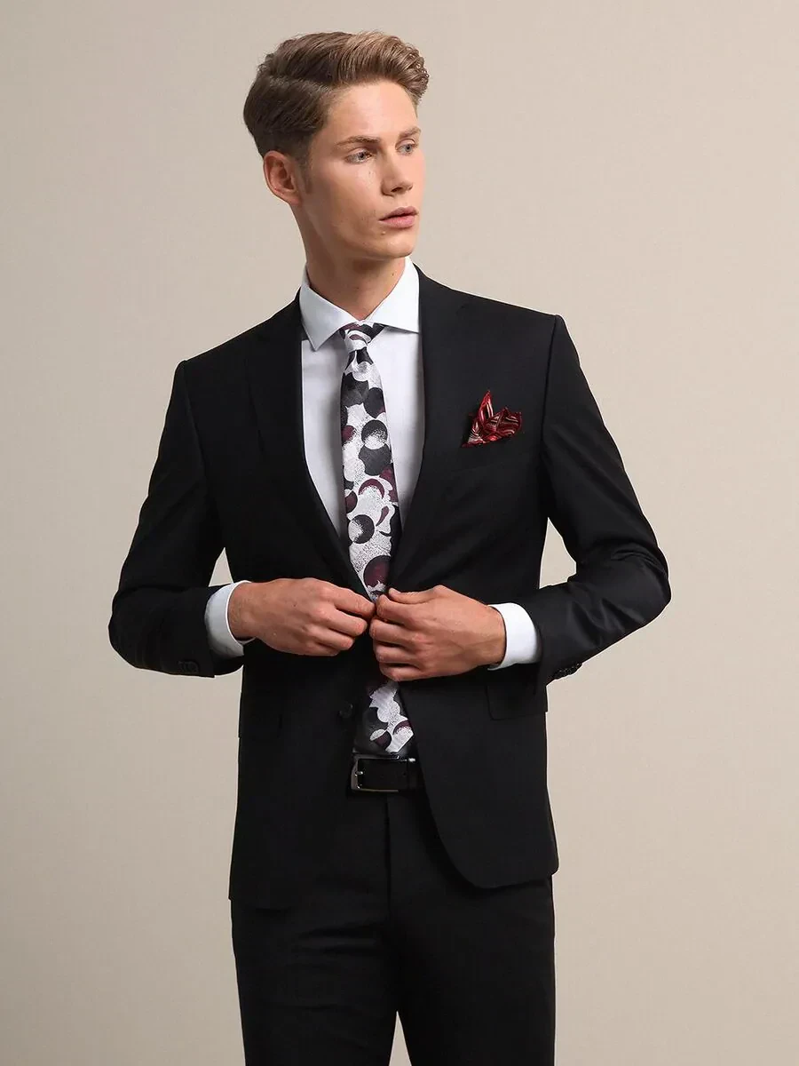 Black Modern Fit Wool Blended Suit - 2