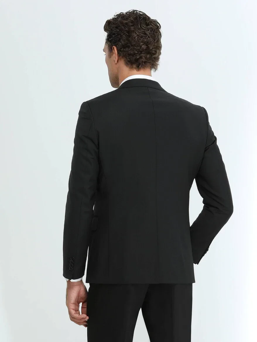 Black Modern Fit Wool Blended Suit - 3