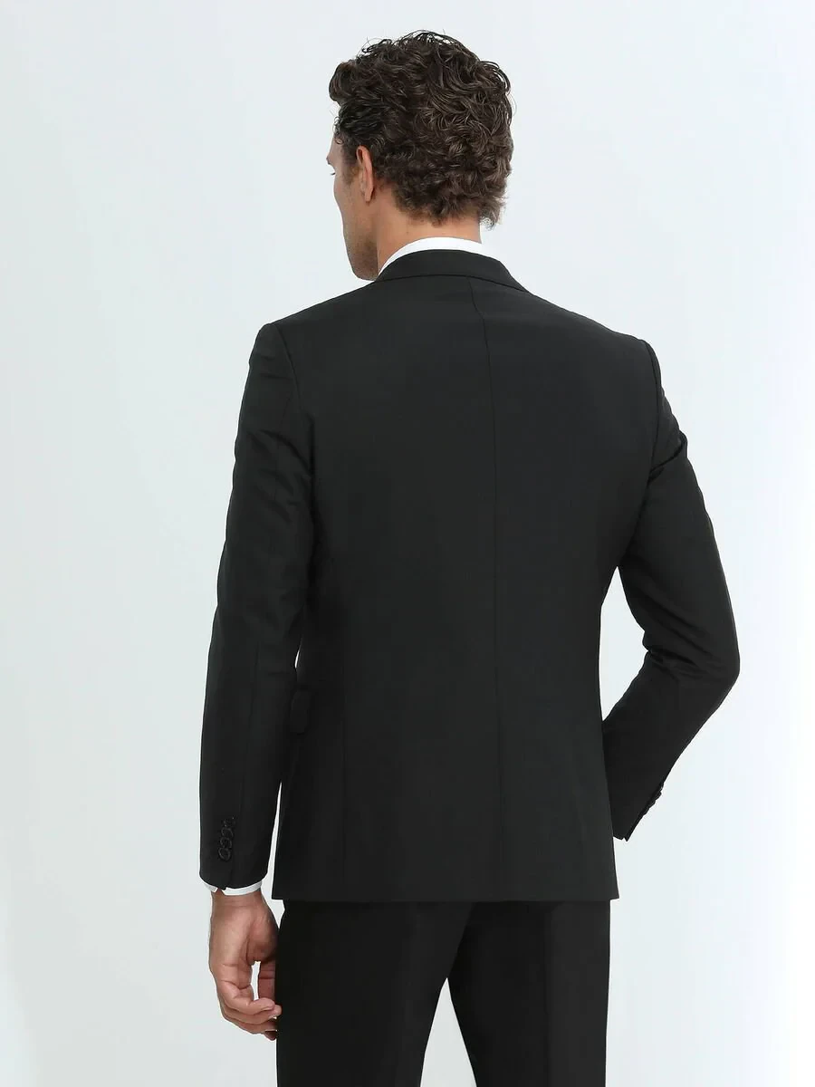 Black Modern Fit Wool Blended Suit - 3