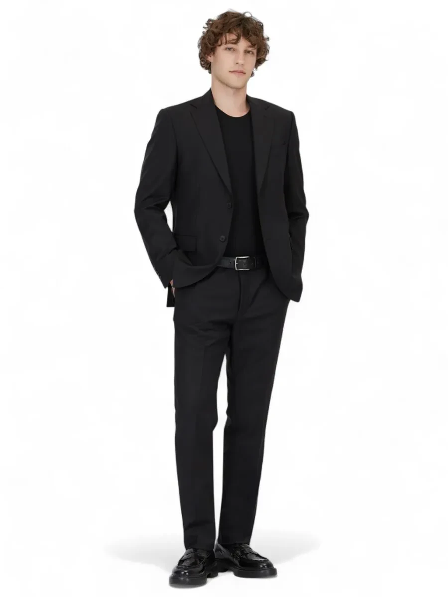 Black Modern Fit Wool Blended Suit - 2