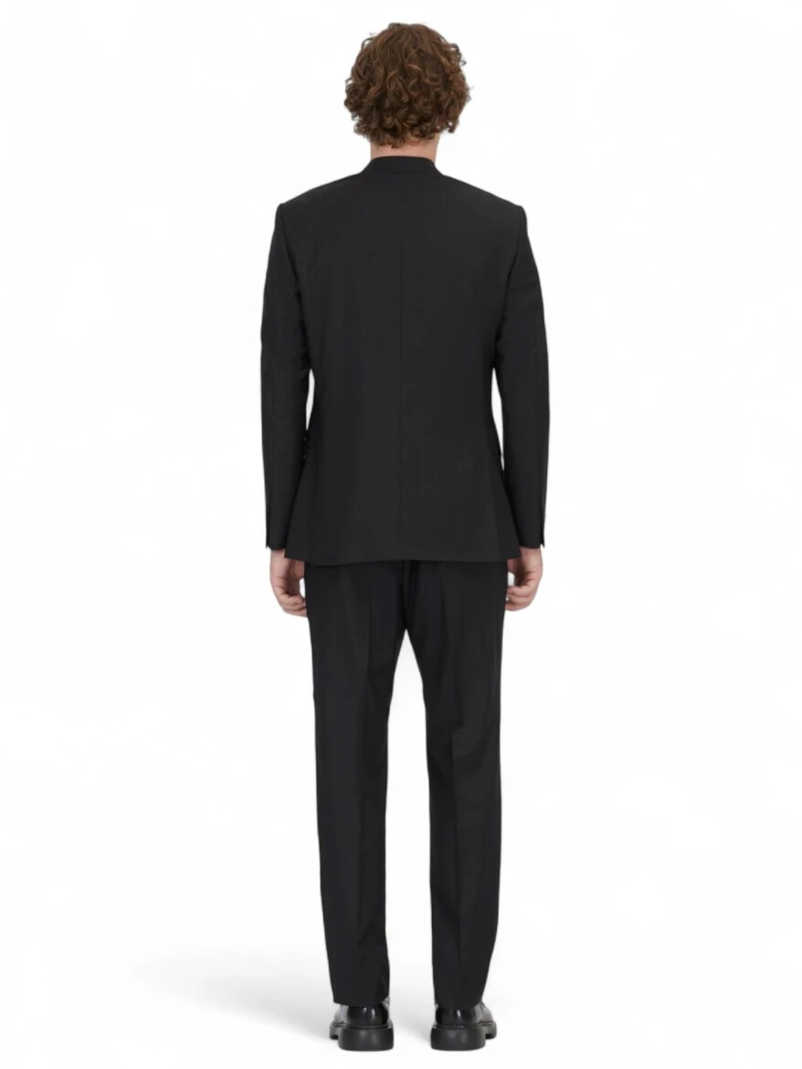 Black Modern Fit Wool Blended Suit - 5