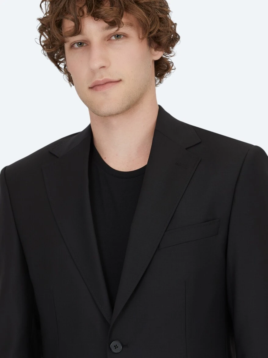 Black Modern Fit Wool Blended Suit - 3