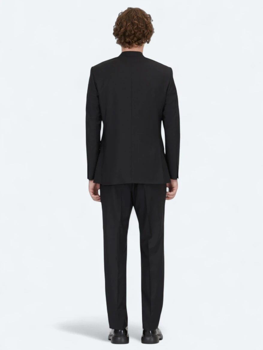 Black Modern Fit Wool Blended Suit - 5