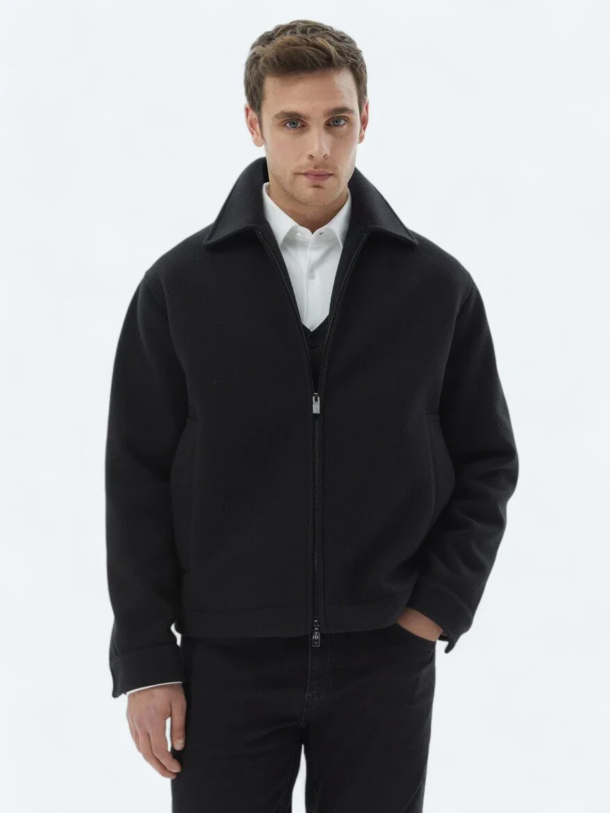 Black Oversize Fit Round Collar Casual Knitting Coat - 1