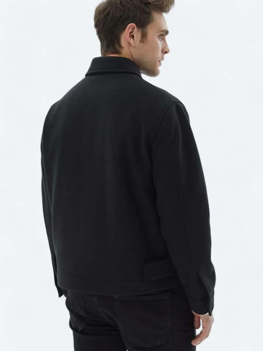 Black Oversize Fit Round Collar Casual Knitting Coat - 7