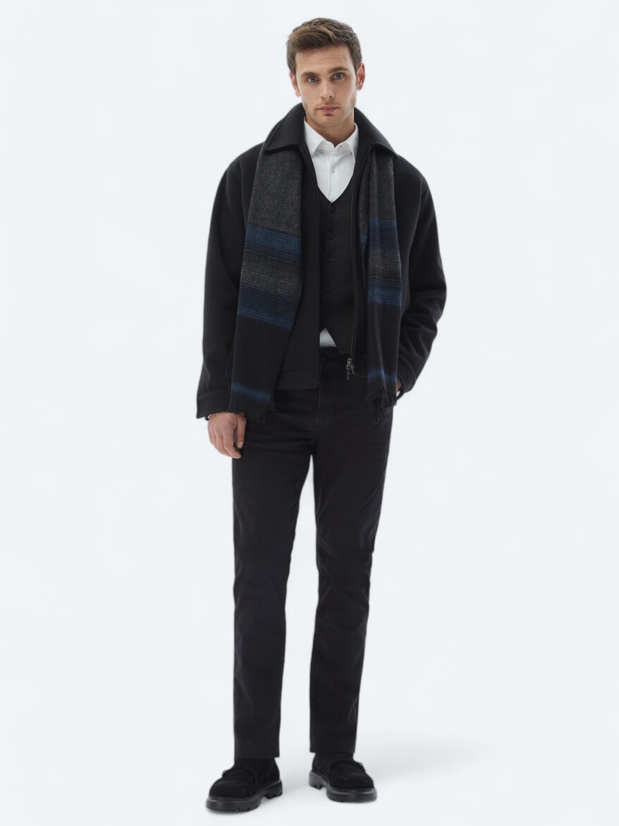 Black Oversize Fit Round Collar Casual Knitting Coat - 3