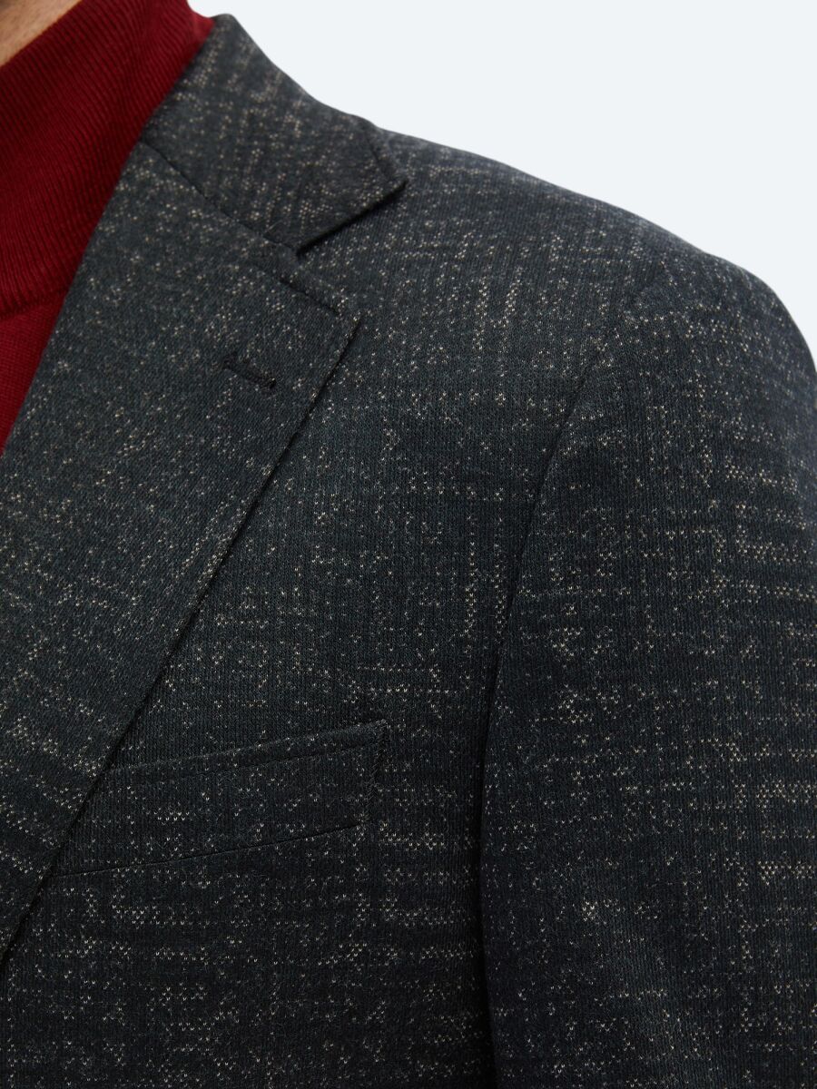 Black Patterned Comfort Fit Wool Blended Jacket - 5