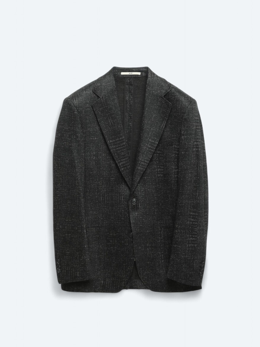 Black Patterned Comfort Fit Wool Blended Jacket - 7