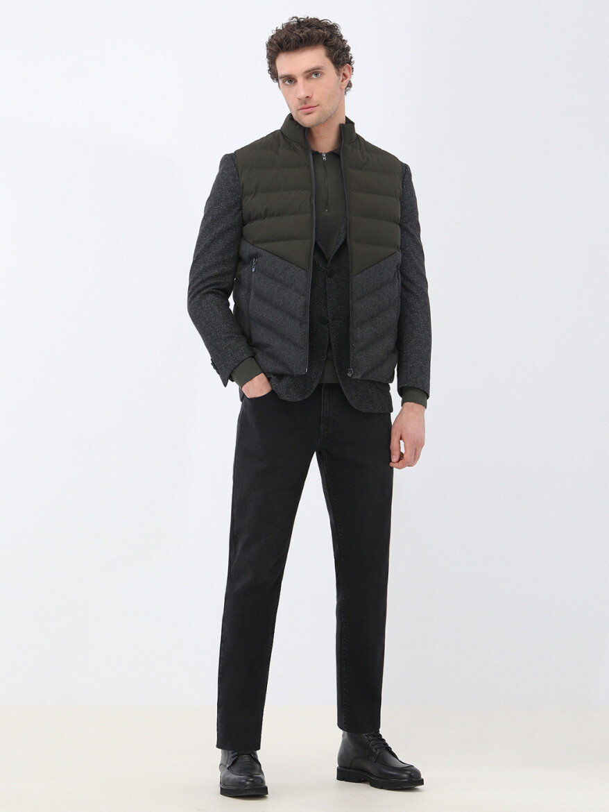 Black Patterned Modern Fit Jacket - 3