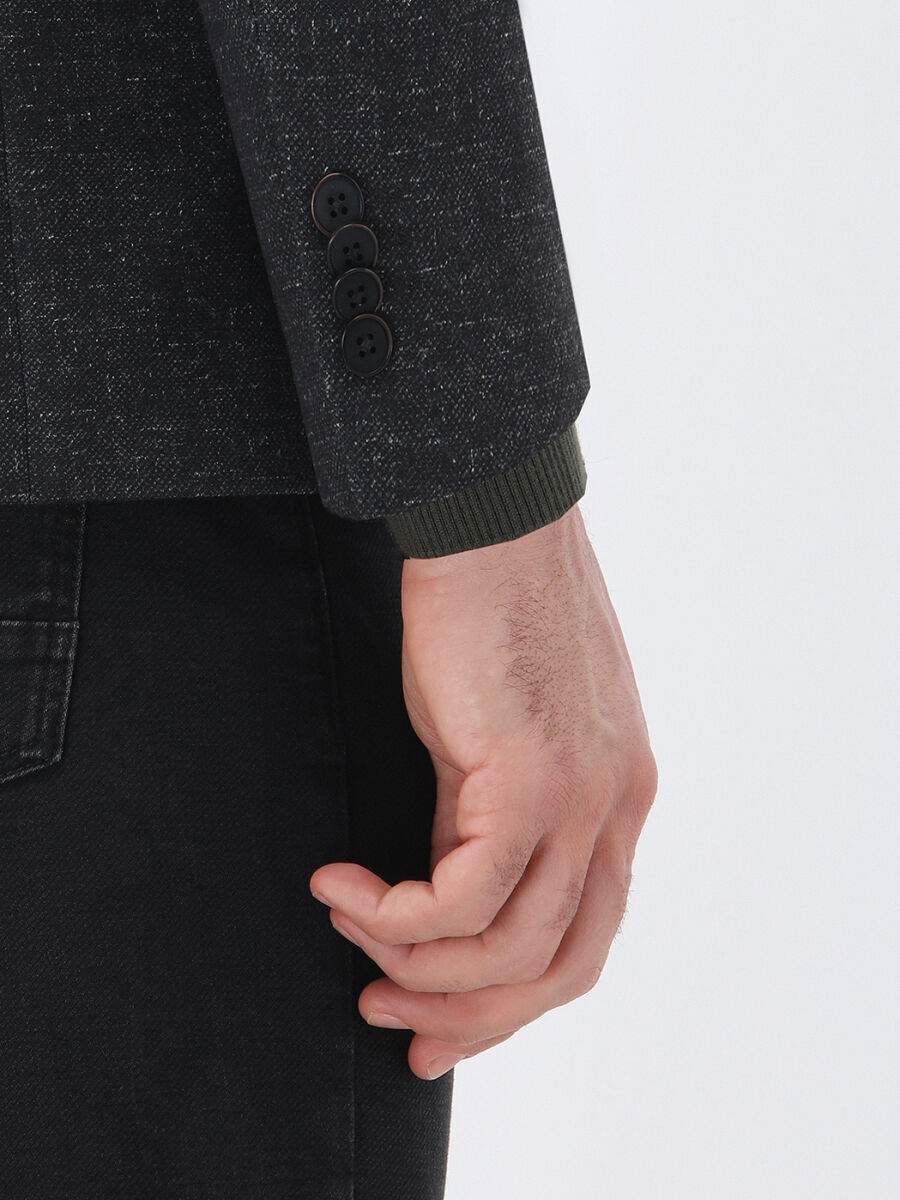 Black Patterned Modern Fit Jacket - 5