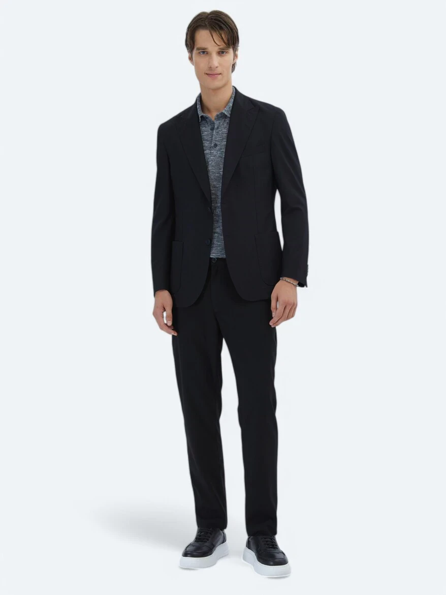 Black Patterned Modern Fit Jacket - 2