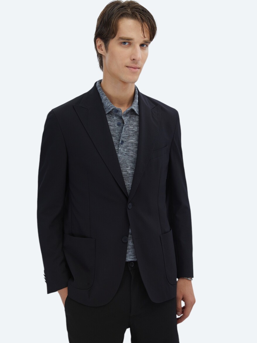 Black Patterned Modern Fit Jacket - KİP