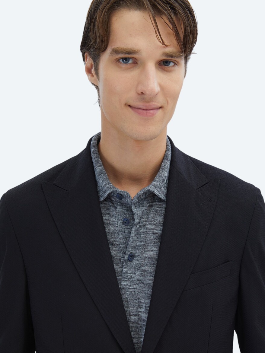 Black Patterned Modern Fit Jacket - 4