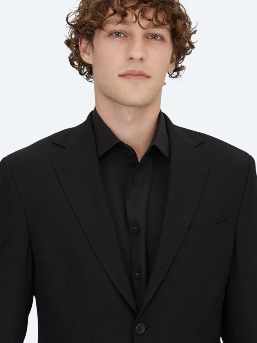 Black Patterned Modern Fit Jacket - 4