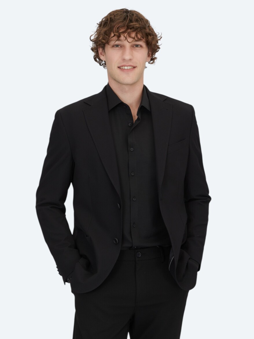 Black Patterned Modern Fit Jacket - KİP