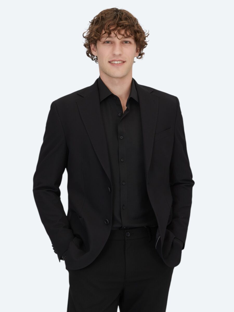 Black Patterned Modern Fit Jacket - 1