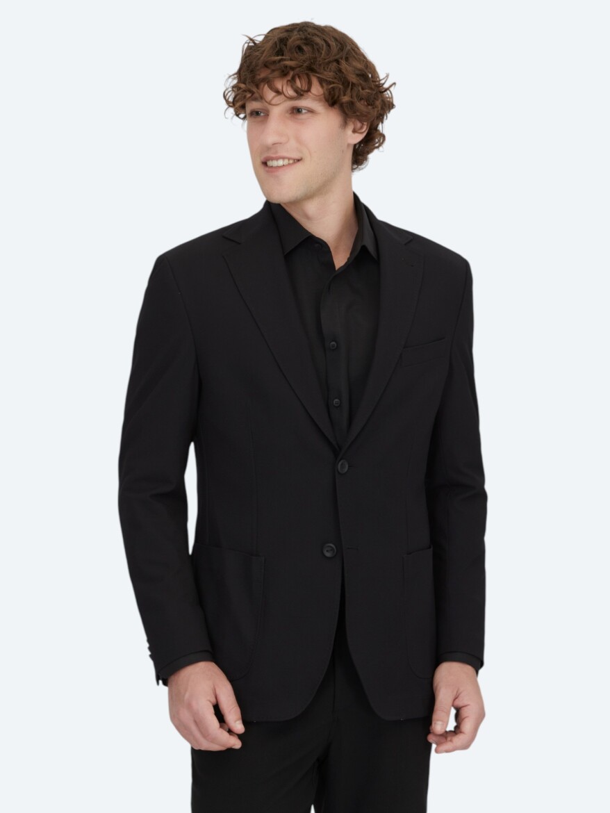 Black Patterned Modern Fit Jacket - 3