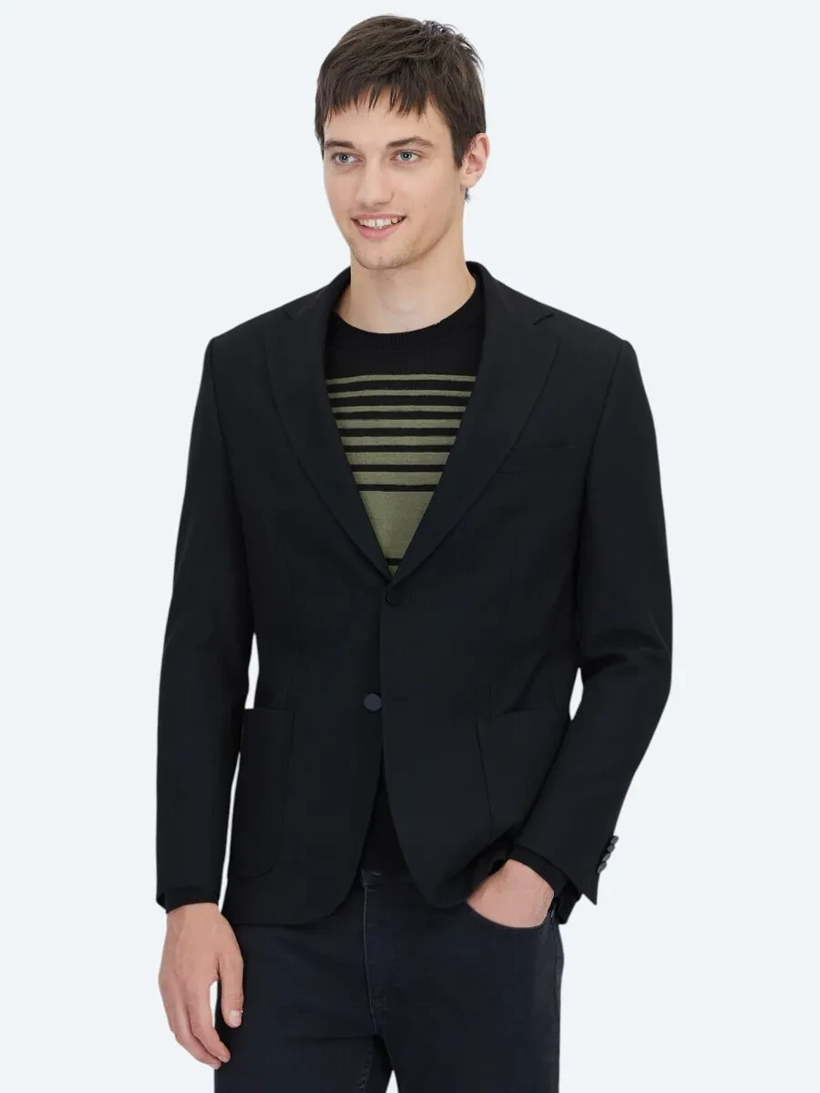 Black Patterned Modern Fit Jacket - 1