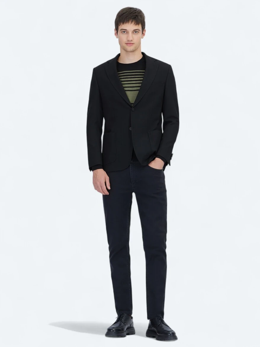 Black Patterned Modern Fit Jacket - 2