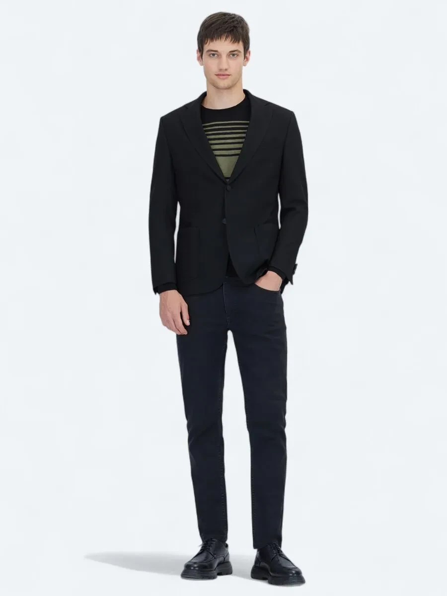 Black Patterned Modern Fit Jacket - 2