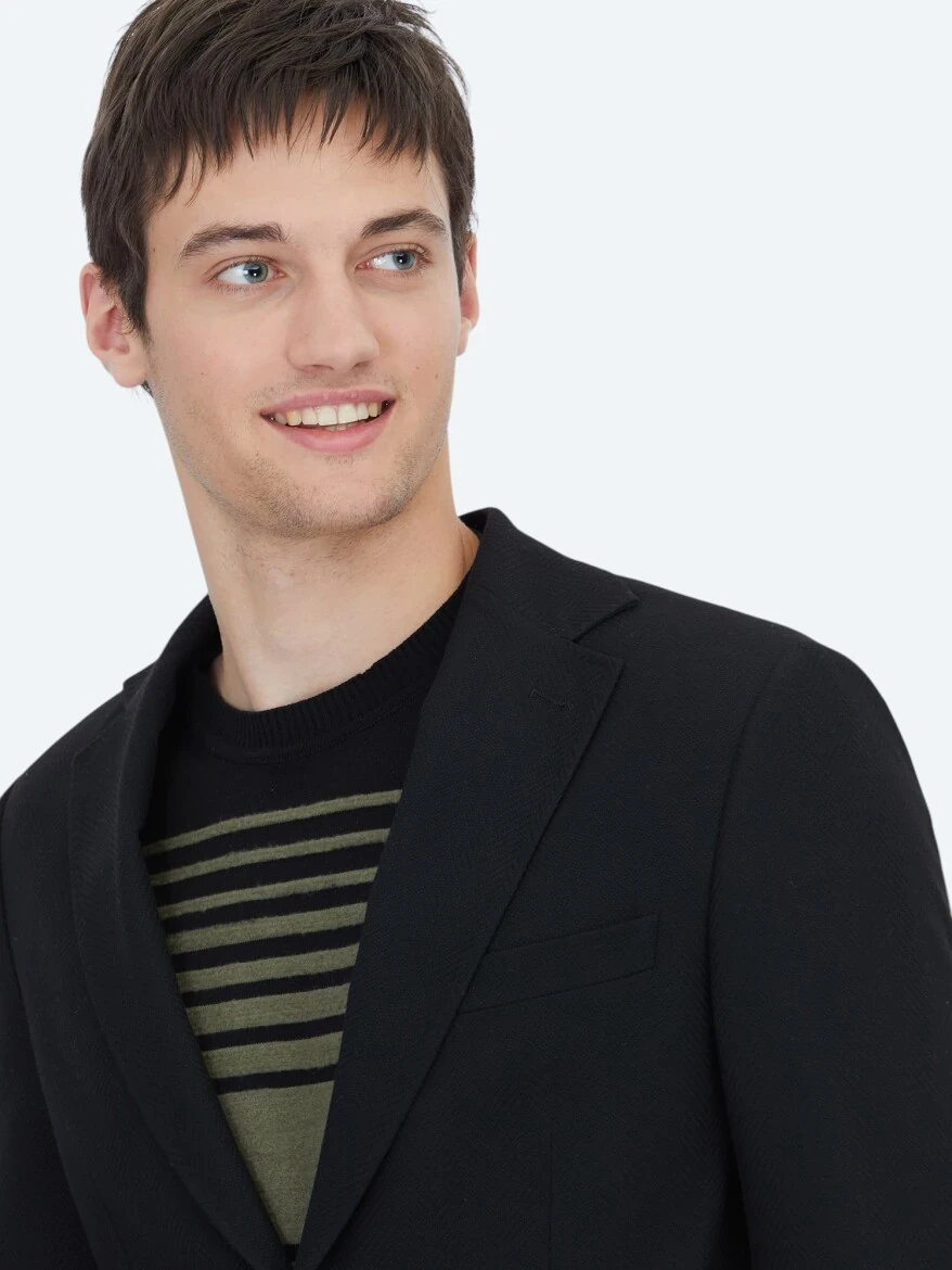 Black Patterned Modern Fit Jacket - 3