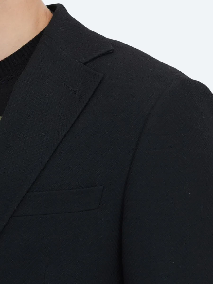 Black Patterned Modern Fit Jacket - 4