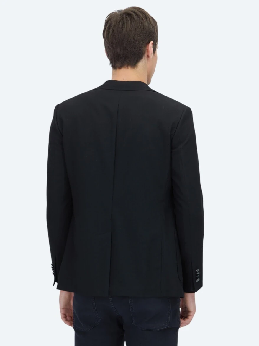 Black Patterned Modern Fit Jacket - 5