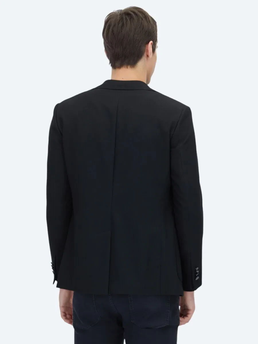 Black Patterned Modern Fit Jacket - 5