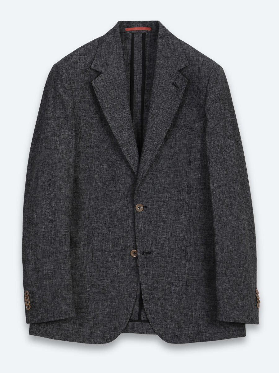 Black Patterned Modern Fit Linen Blended Suit - 5