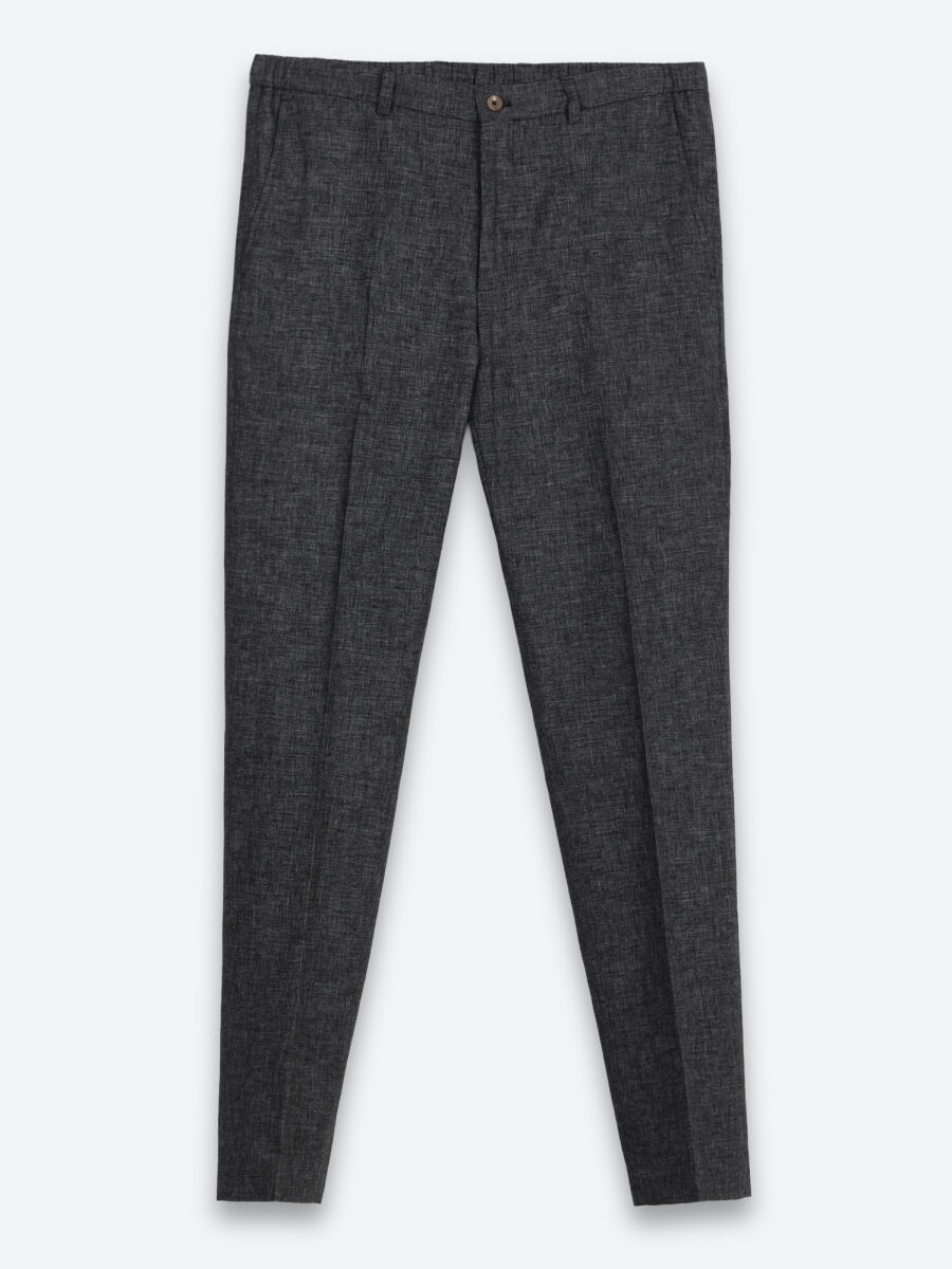 Black Patterned Modern Fit Linen Blended Suit - 6