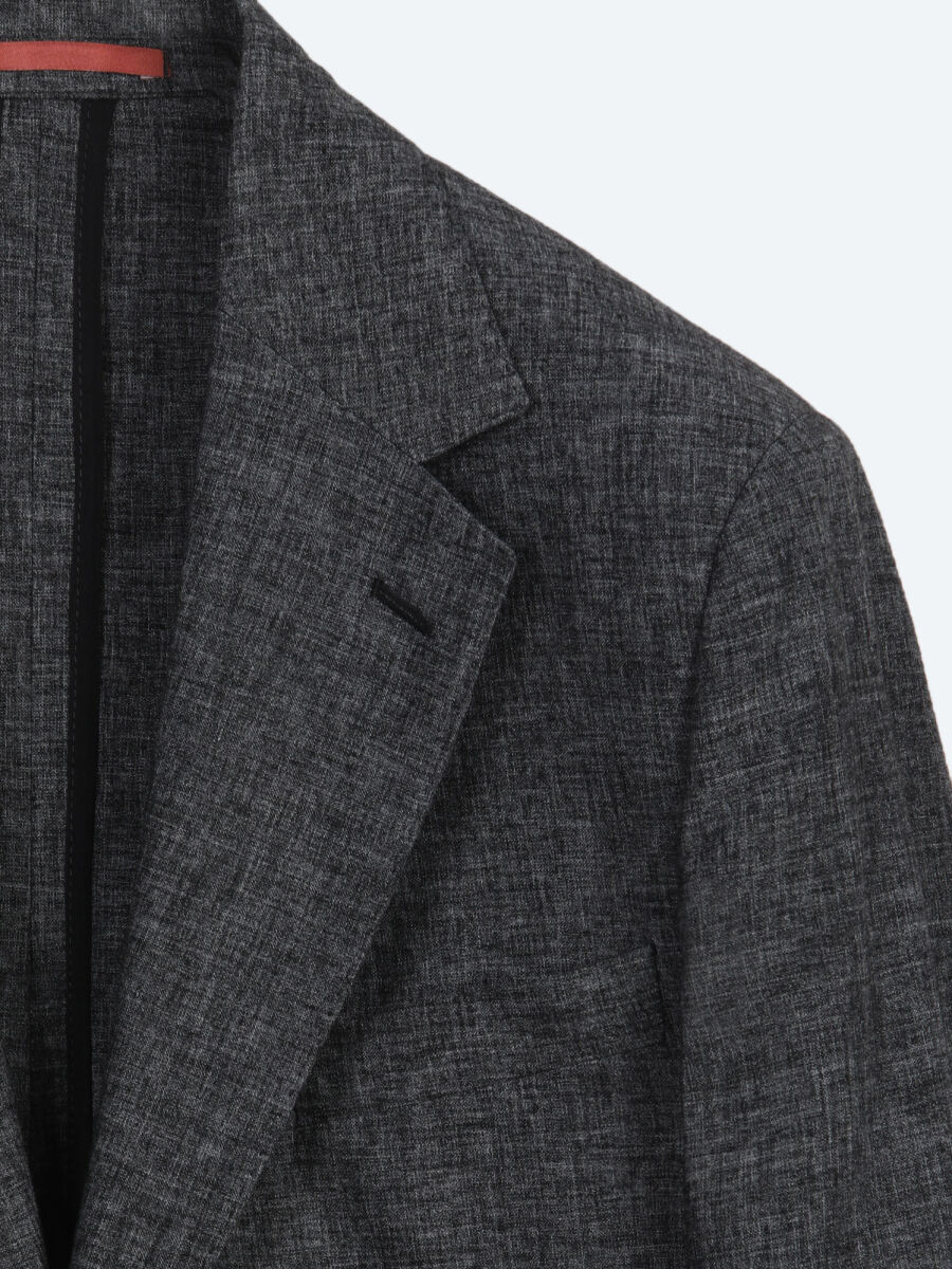 Black Patterned Modern Fit Linen Blended Suit - 7