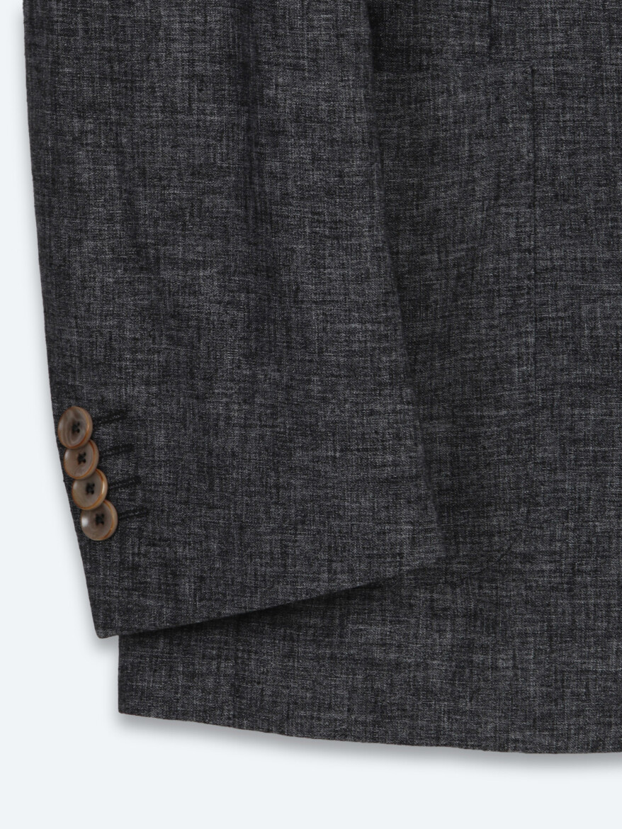 Black Patterned Modern Fit Linen Blended Suit - 8